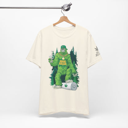 Bigfoot HIGH ROLLER Halloween Cannabis Forest T-Shirt - Premium Sasquatch Lifestyle Legend 420 Apparel