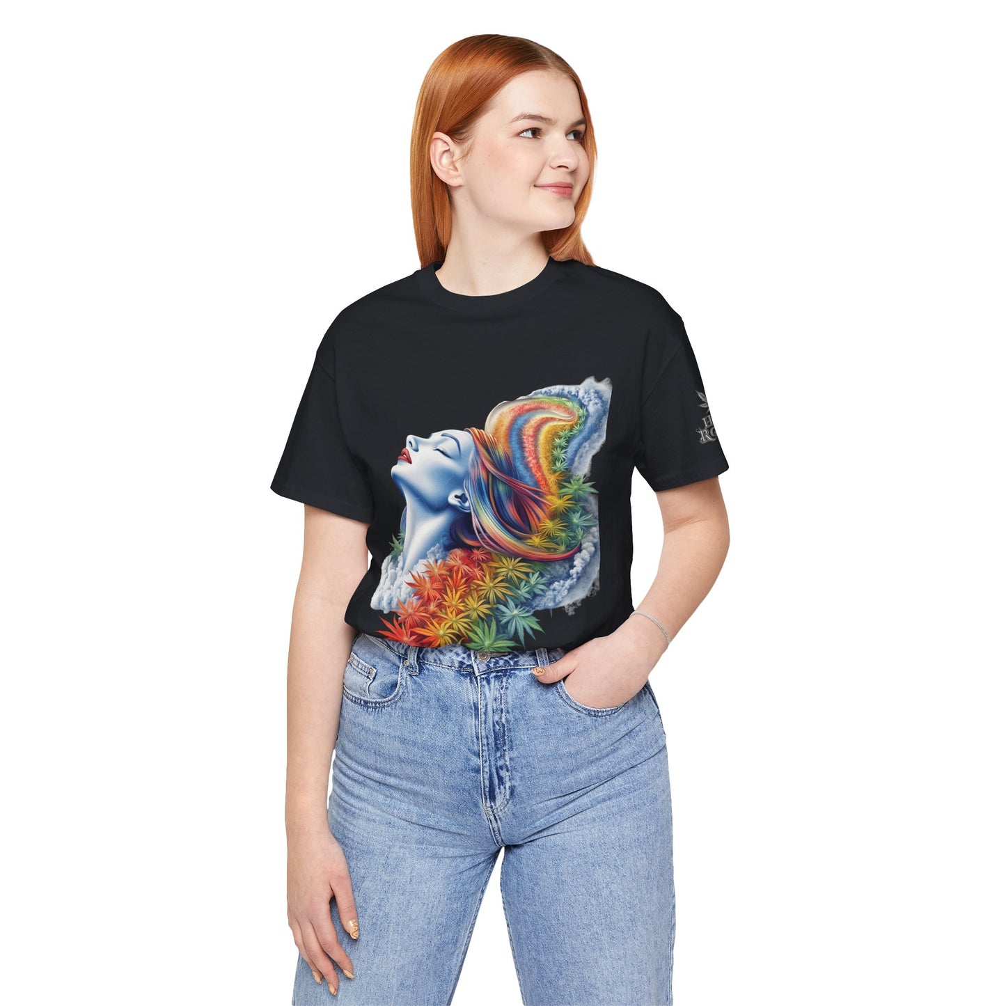 Rainbow Bloom Tee - Premium Airlume Cotton Cannabis Culture Spectrum Goddess Art