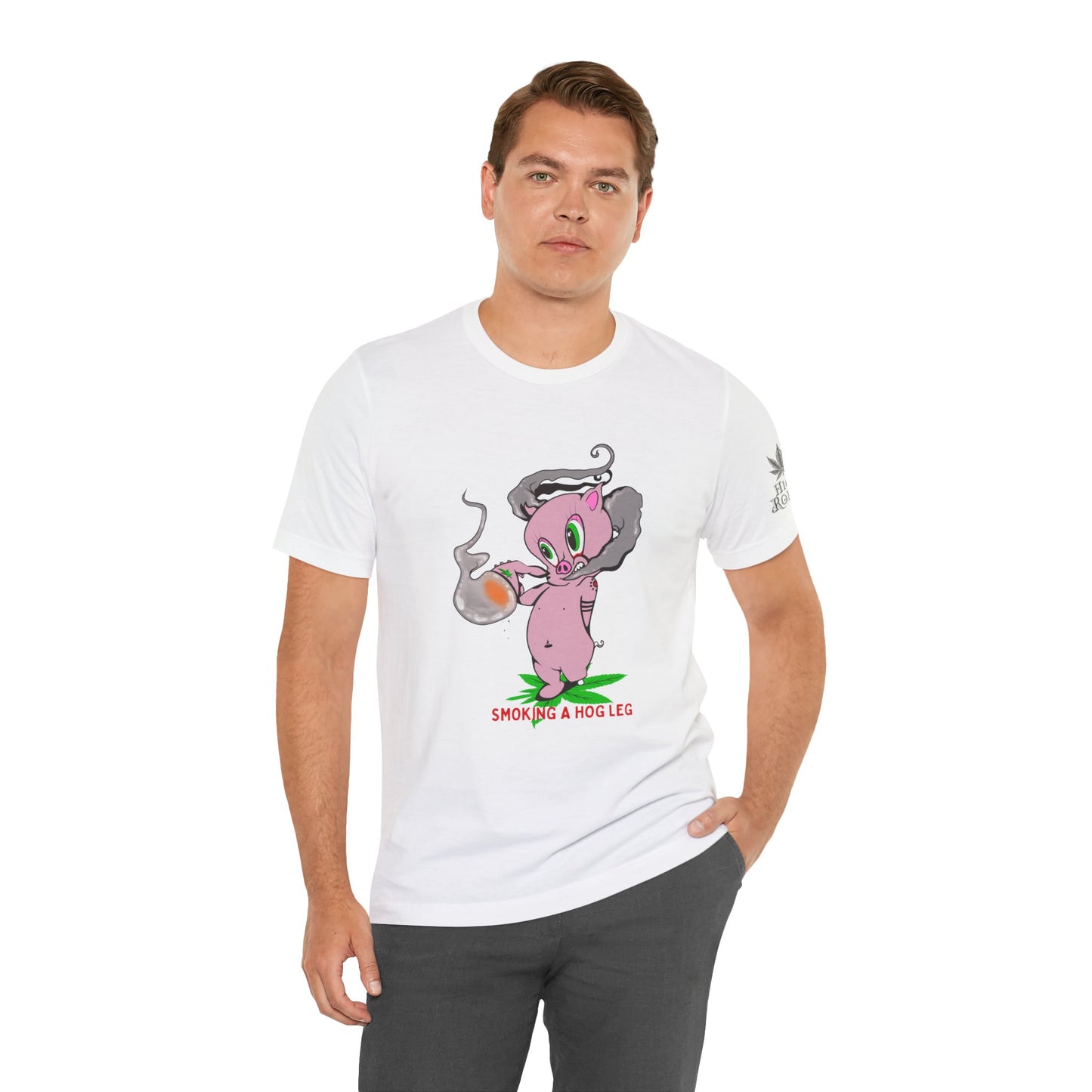 Smoking Hog Leg Pink Pig Tee - Premium Airlume Cotton Cannabis Culture Art