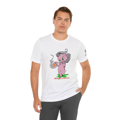 Smoking Hog Leg Pink Pig Tee - Premium Airlume Cotton Cannabis Culture Art