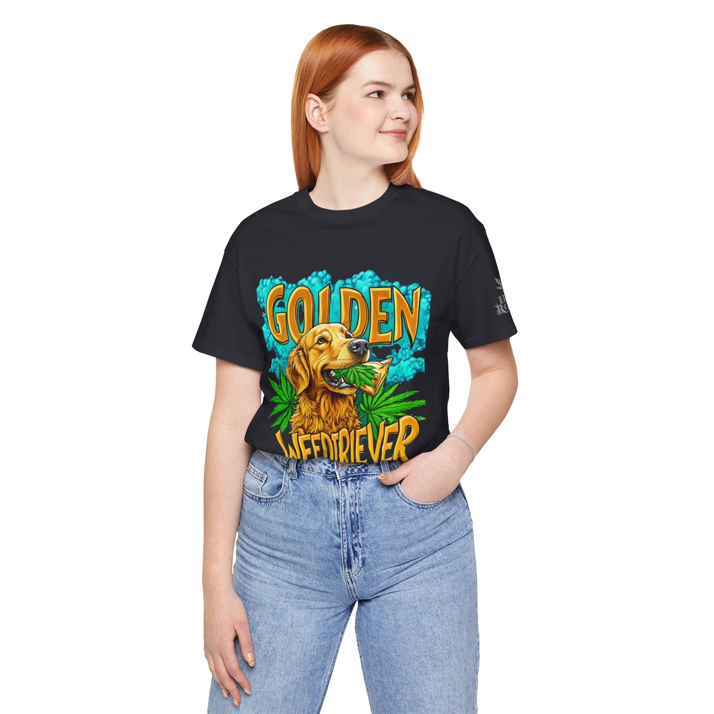 High Roller Golden Weedtriever Cannabis T-Shirt - Premium 420 Dog Lover Humor Golden Retriever Pun Comedy Pet Culture Apparel
