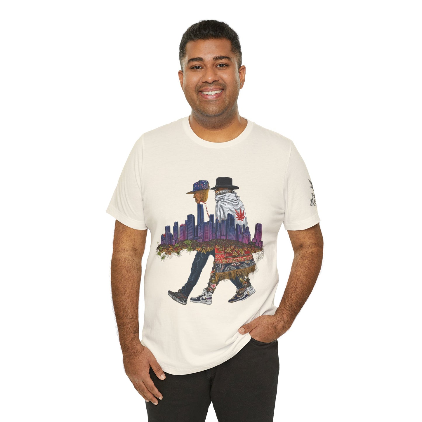 High Roller Urban Legends Cannabis T-Shirt - Premium 420 City Skyline Street Culture Double Exposure Apparel