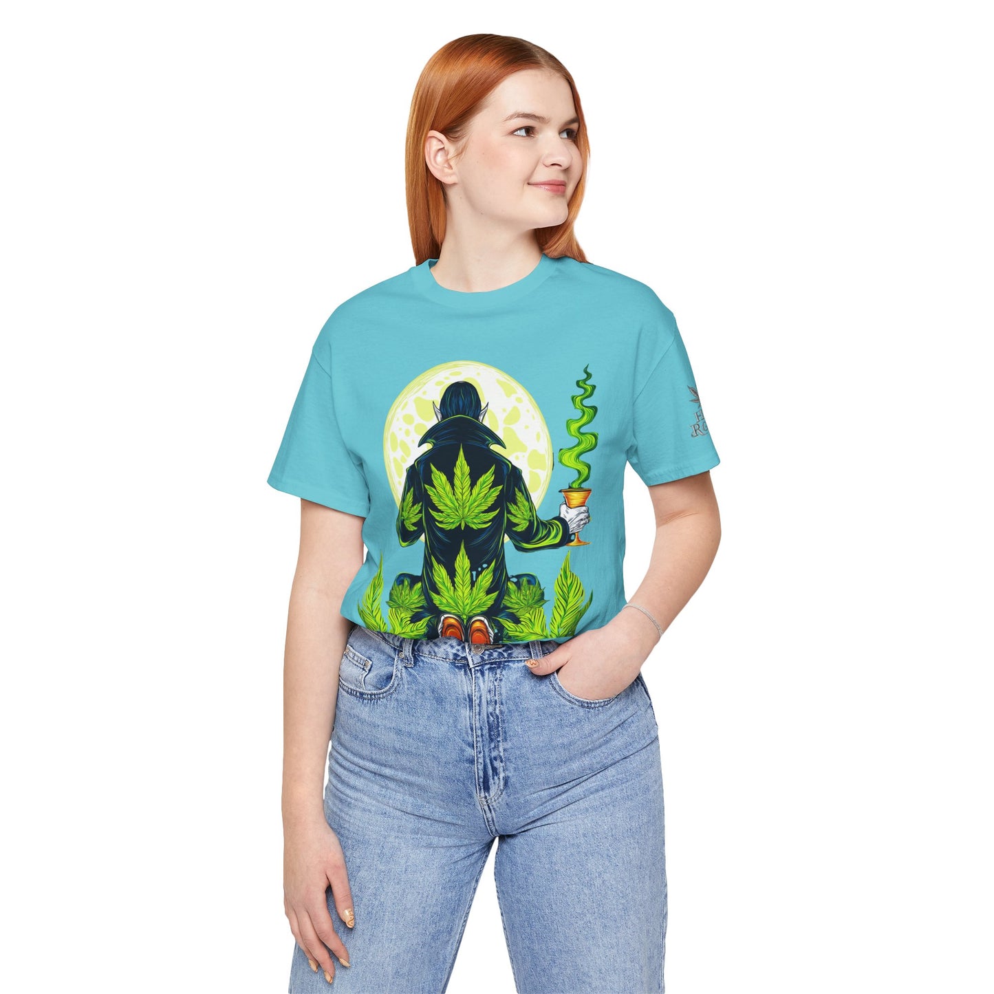 Luxury Gothic Cannabis Vampire T-Shirt - Premium Dark HIGH ROLLER Streetwear - Elevated Nocturnal 420 Fashion