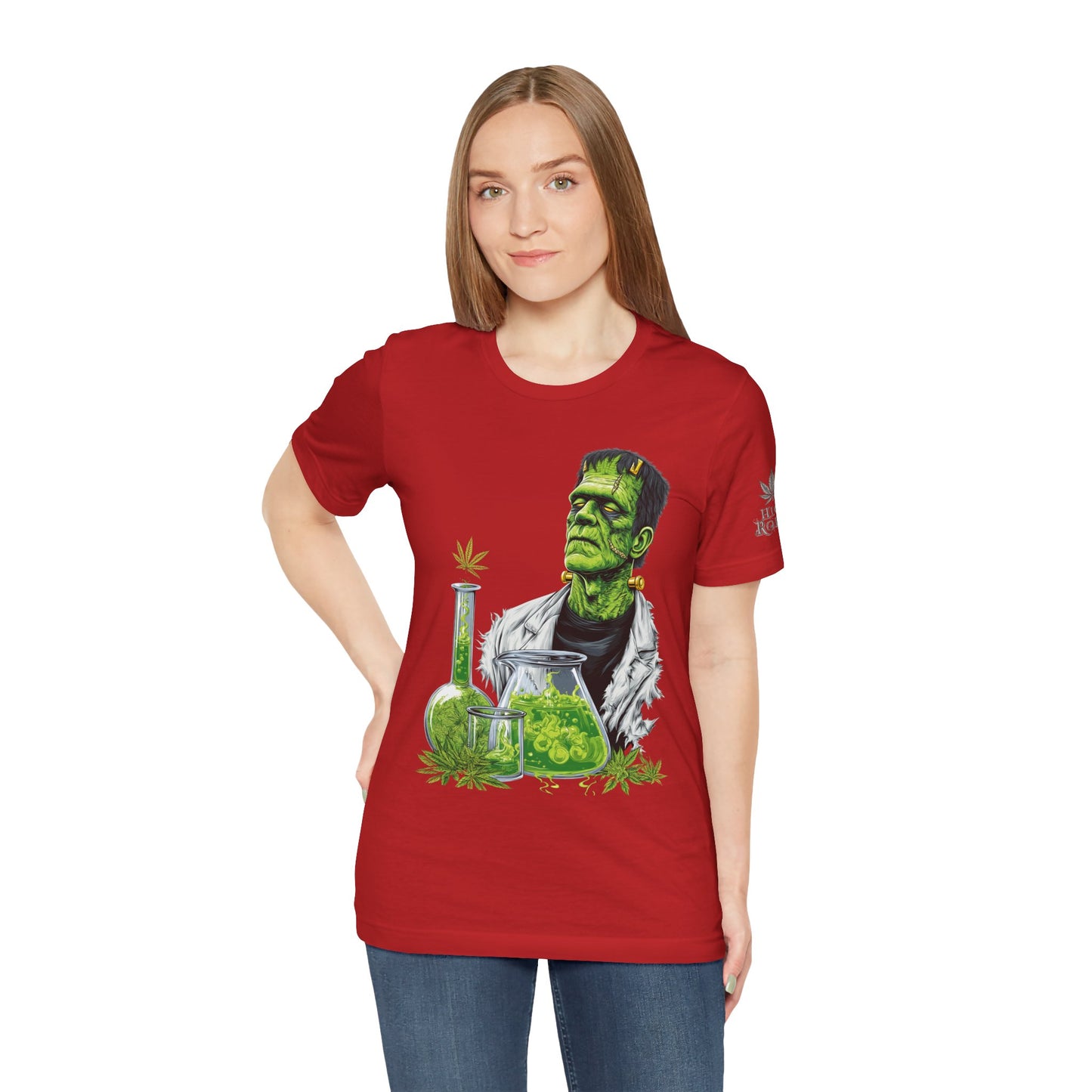 Frankenstein's Laboratory HIGH ROLLER Halloween Cannabis T-Shirt - Premium Monster Scientist 420 Experiment Apparel