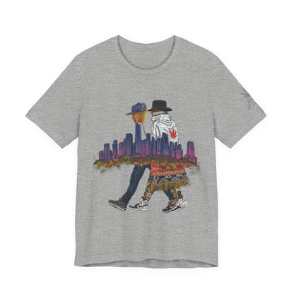 High Roller Urban Legends Cannabis T-Shirt - Premium 420 City Skyline Street Culture Double Exposure Apparel