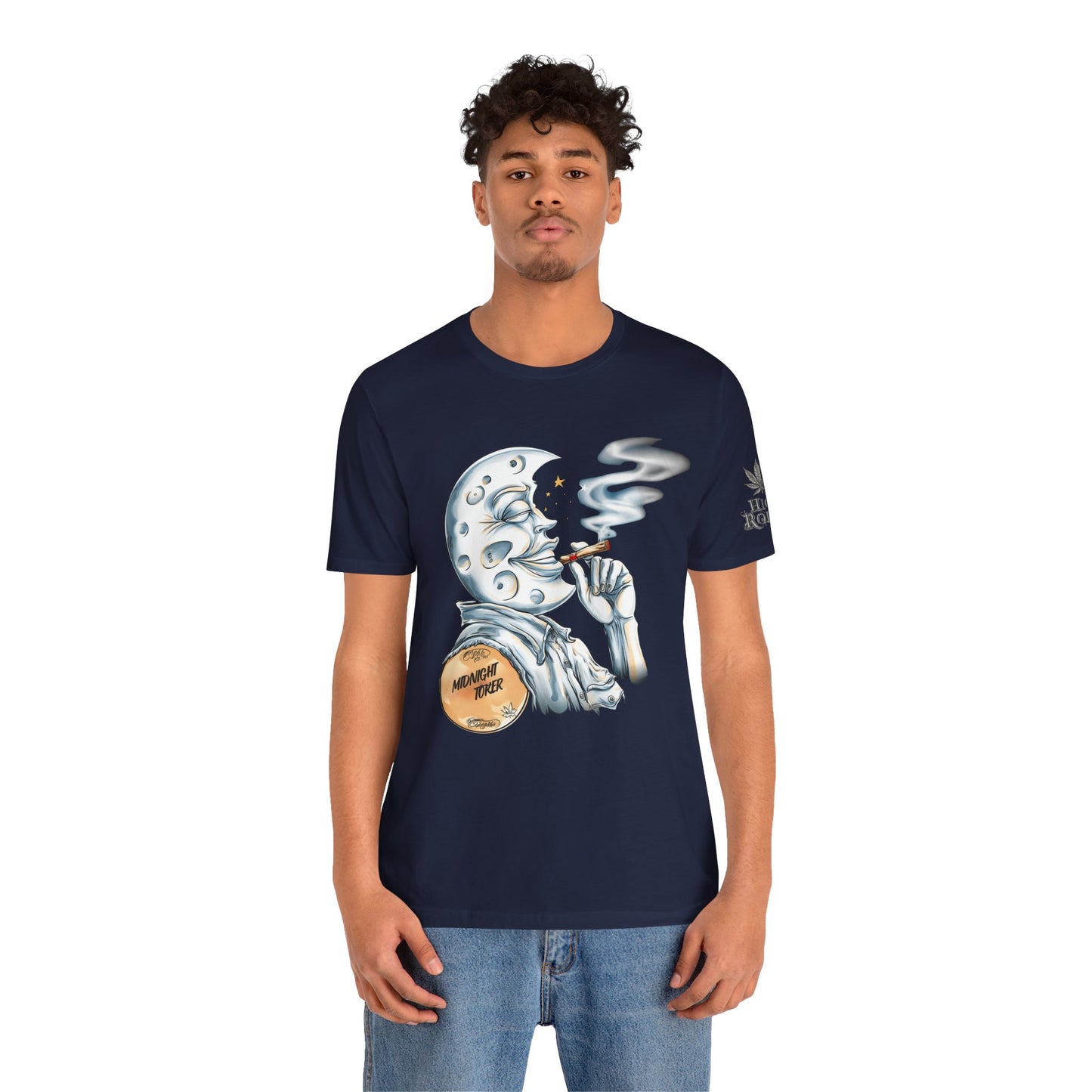 Midnight Toker Moon Tee - Celestial Cannabis Art Design | High Roller