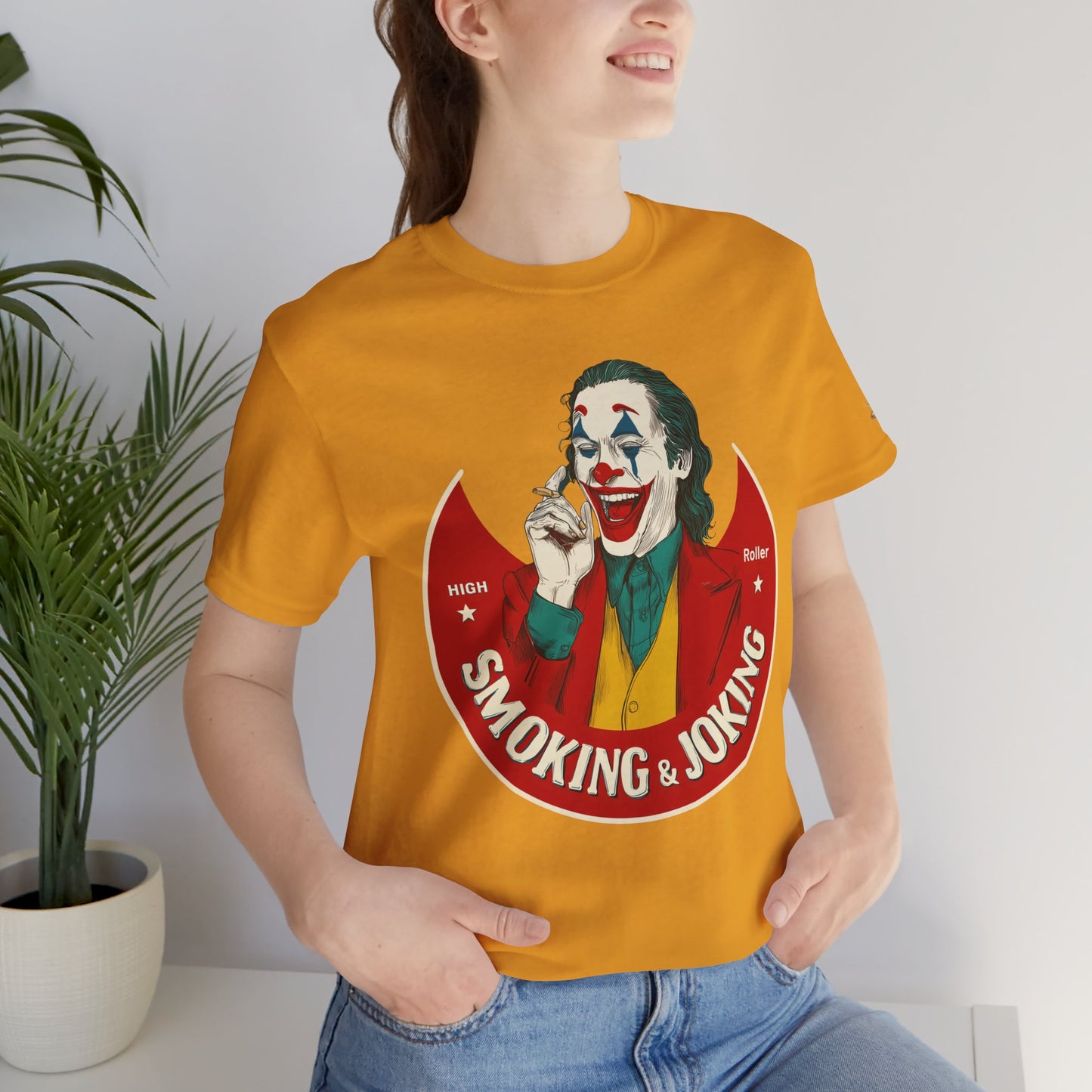 High Roller Villain T-Shirt - Premium Airlume Cotton Cannabis Joker Badge Art Tee