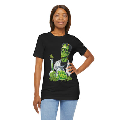 Frankenstein's Laboratory HIGH ROLLER Halloween Cannabis T-Shirt - Premium Monster Scientist 420 Experiment Apparel