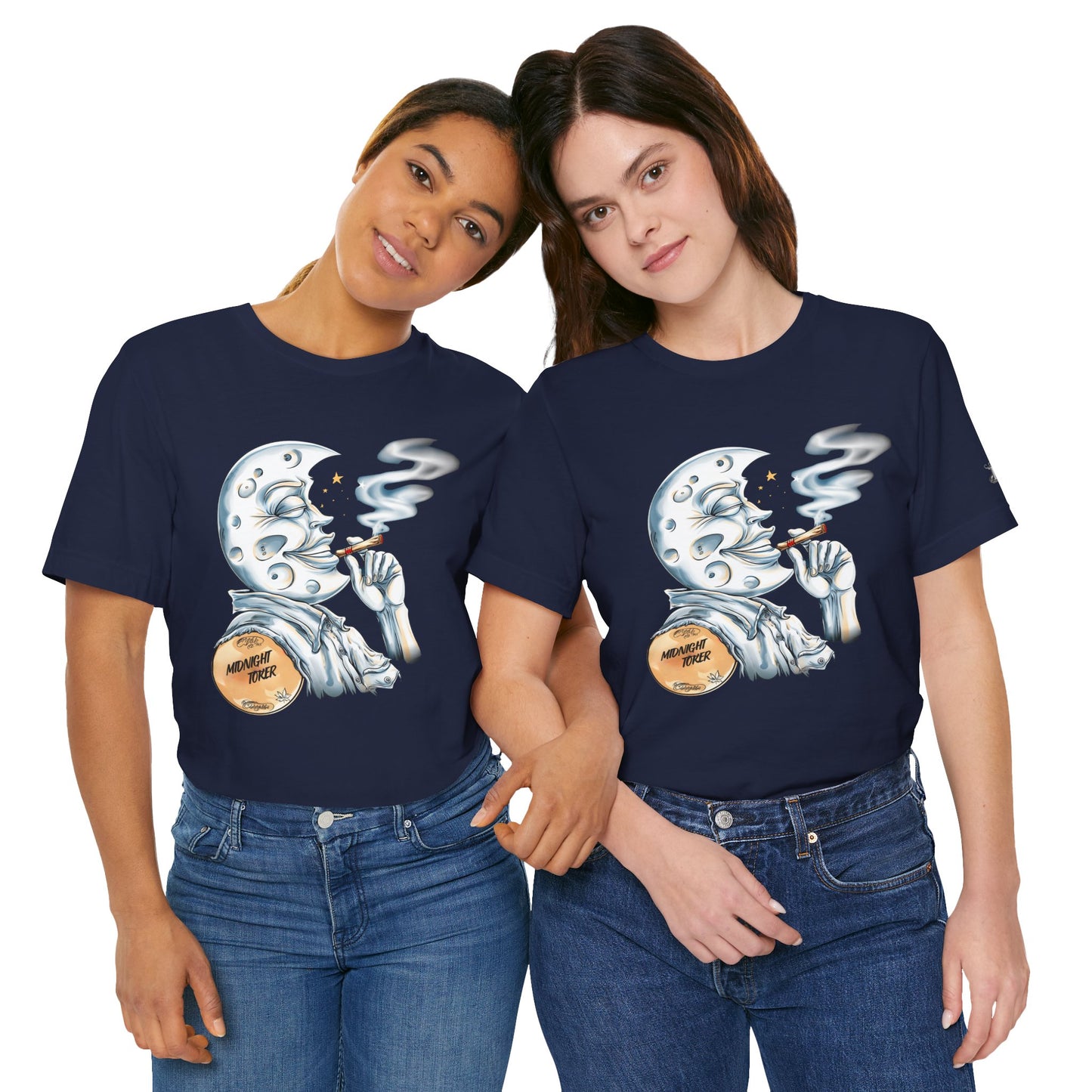 Midnight Toker Moon Tee - Celestial Cannabis Art Design | High Roller
