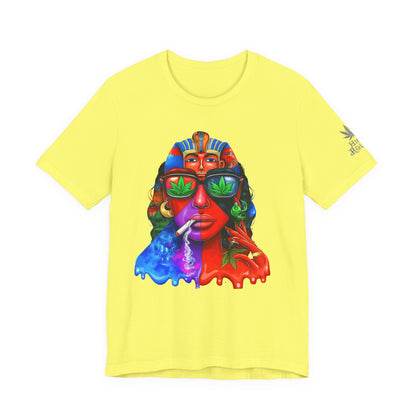 Pharaoh Vision Premium Cannabis Culture T-Shirt - Ancient Egyptian Royalty With Modern Cannabis Celebration And Psychedelic Split-Face Art