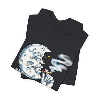 Midnight Toker Moon Tee - Premium Airlume Cotton Cannabis Culture Vintage Art