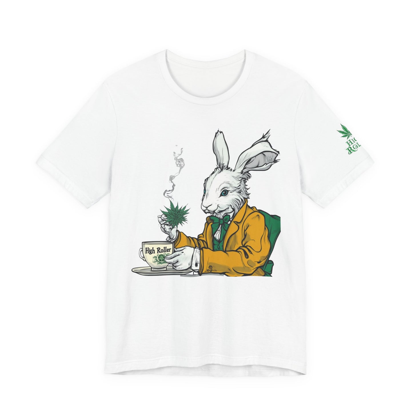 Wonderland Tea Time T-Shirt - Premium Airlume Cotton Cannabis Rabbit Gentleman Art Tee