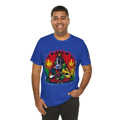High Roller Sacred Buddha Cannabis T-Shirt - Premium 420 Spiritual Meditation Enlightenment Botanical Artistry Apparel