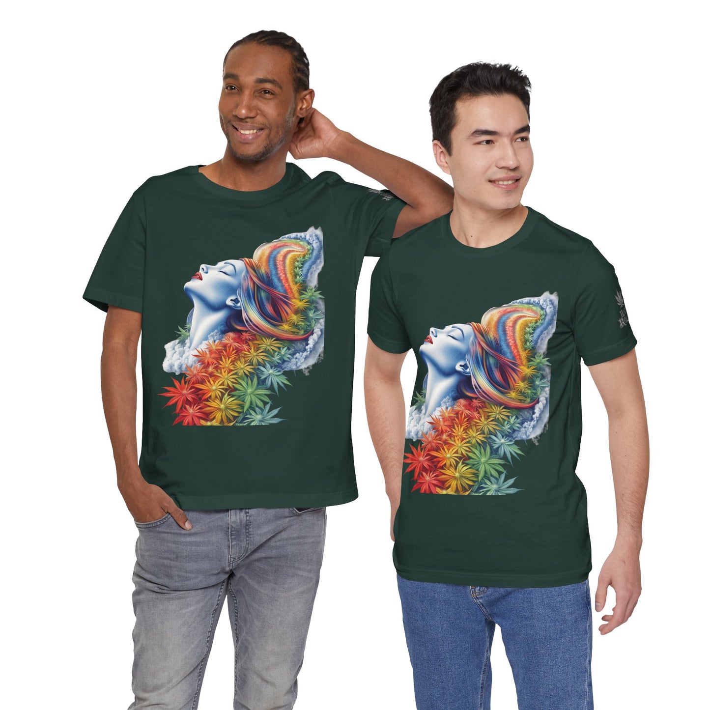 Rainbow Bloom Tee - Premium Airlume Cotton Cannabis Culture Spectrum Goddess Art