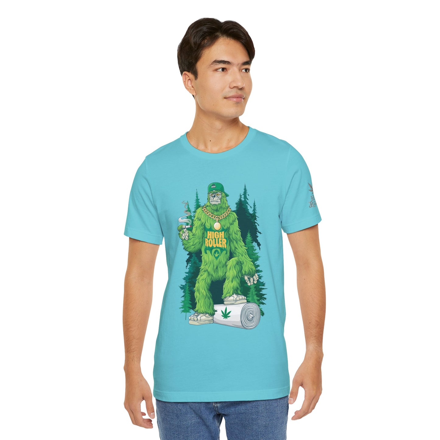 Bigfoot HIGH ROLLER Halloween Cannabis Forest T-Shirt - Premium Sasquatch Lifestyle Legend 420 Apparel
