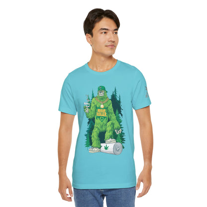 Bigfoot HIGH ROLLER Halloween Cannabis Forest T-Shirt - Premium Sasquatch Lifestyle Legend 420 Apparel