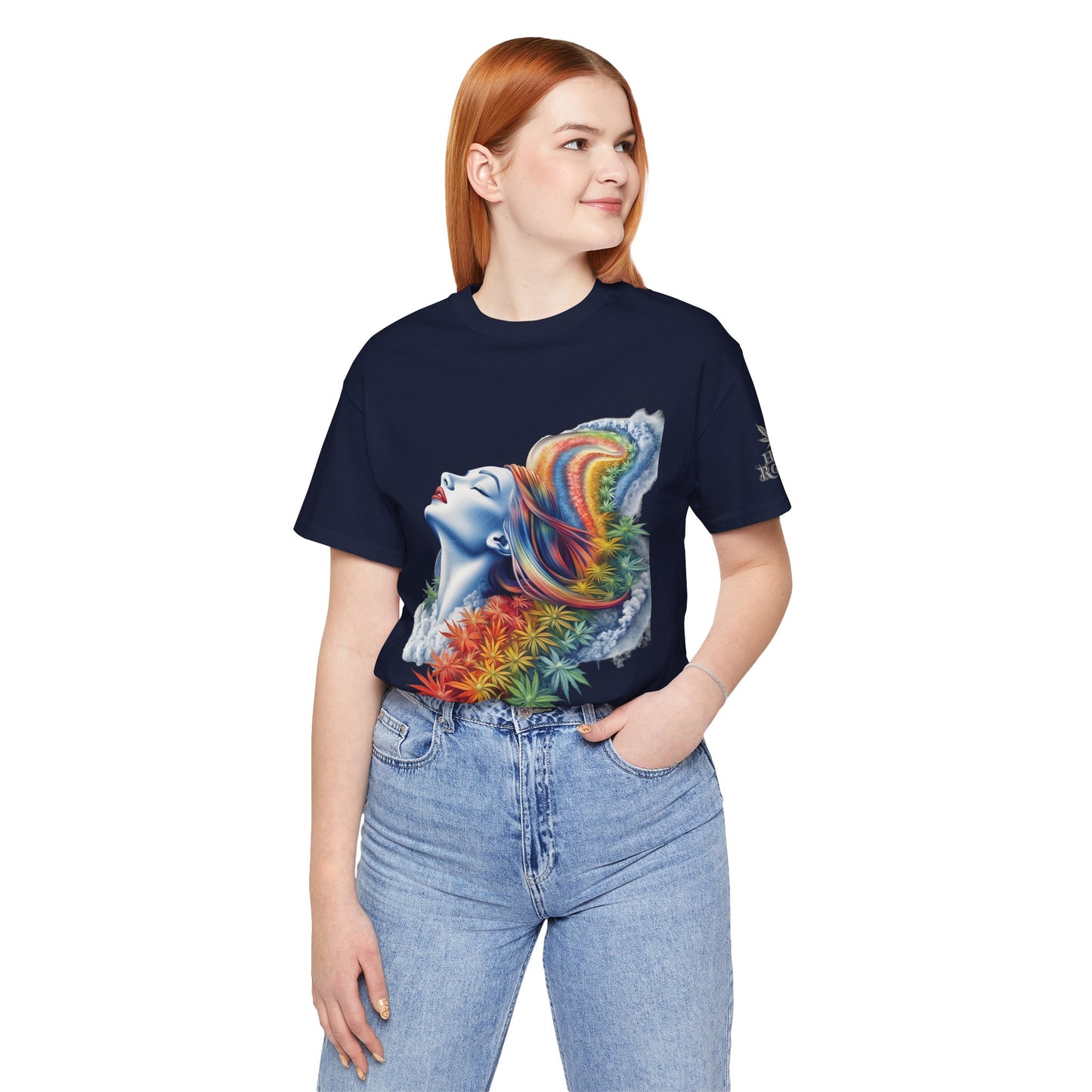 Rainbow Bloom Tee - Premium Airlume Cotton Cannabis Culture Spectrum Goddess Art