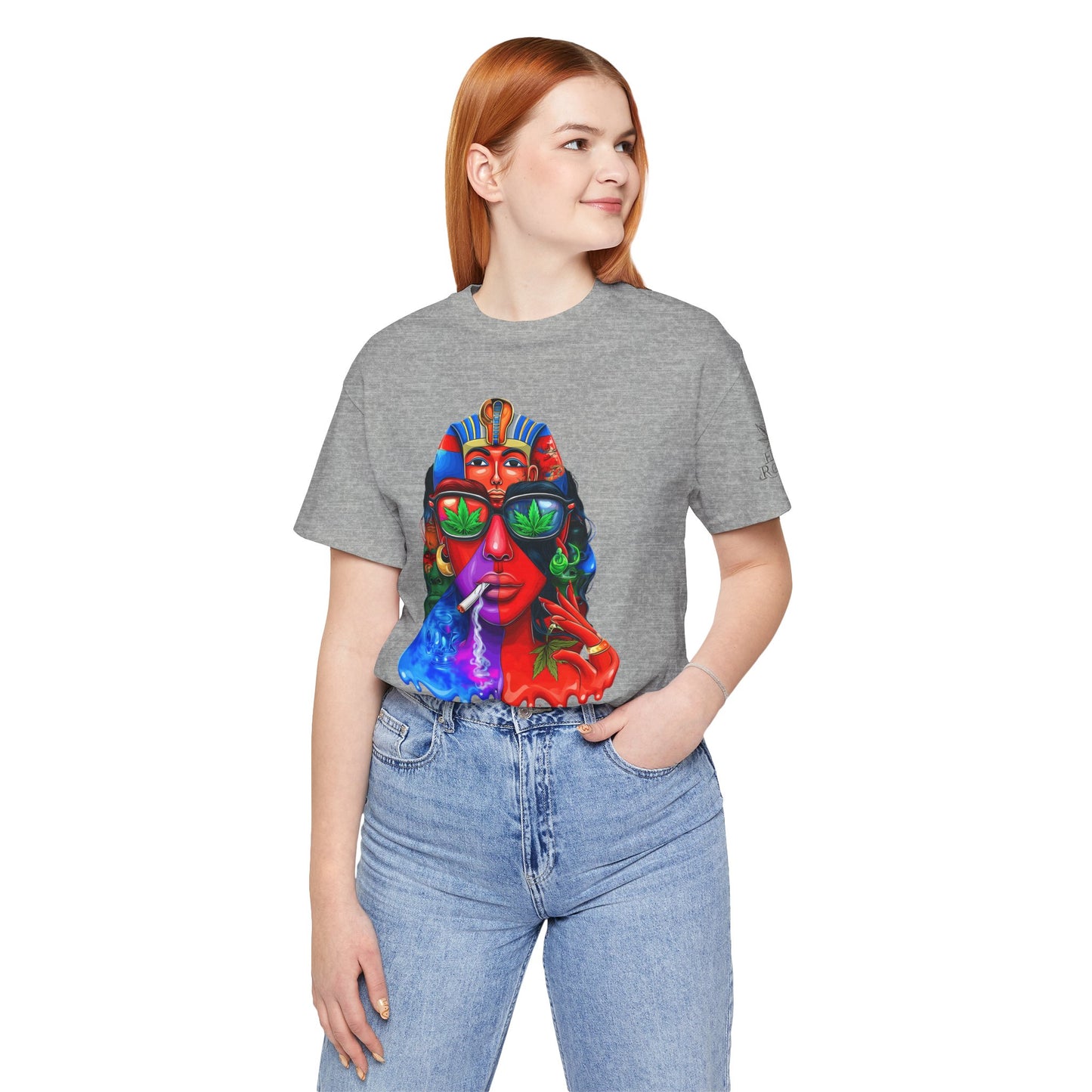 Pharaoh Vision Premium Cannabis Culture T-Shirt - Ancient Egyptian Royalty With Modern Cannabis Celebration And Psychedelic Split-Face Art