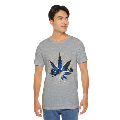 Sacred Geometry Snowboard Premium Cannabis Culture T-Shirt - Emerald Green Tee With Action Sports And Crystalline Cannabis Geometric Mandala