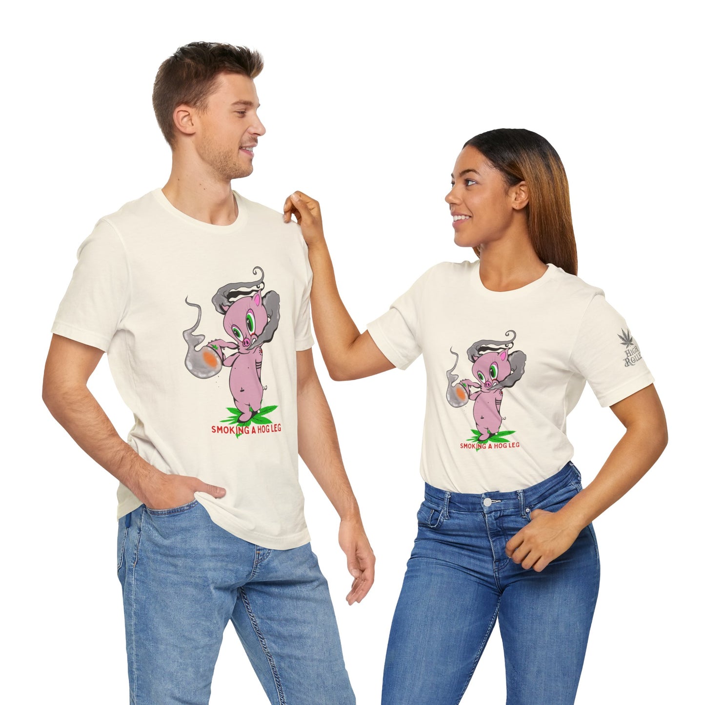 Smoking Hog Leg Pink Pig Tee - Premium Airlume Cotton Cannabis Culture Art