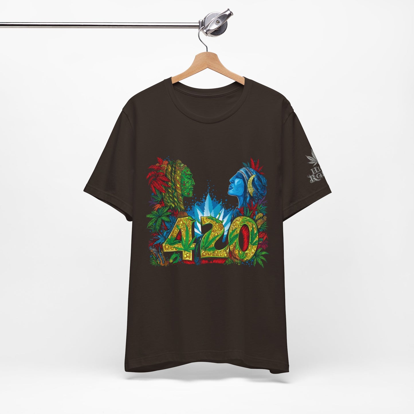 420 Celebration Premium Cannabis Culture T-Shirt - Dual Profile Art With Nature Elements And Bold 420 Typography