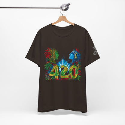420 Celebration Premium Cannabis Culture T-Shirt - Dual Profile Art With Nature Elements And Bold 420 Typography