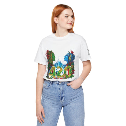 420 Celebration Premium Cannabis Culture T-Shirt - Dual Profile Art With Nature Elements And Bold 420 Typography