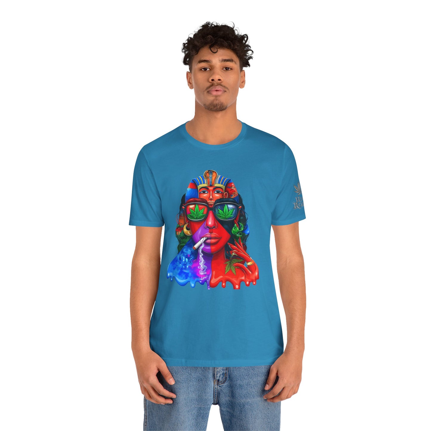 Pharaoh Vision Premium Cannabis Culture T-Shirt - Ancient Egyptian Royalty With Modern Cannabis Celebration And Psychedelic Split-Face Art
