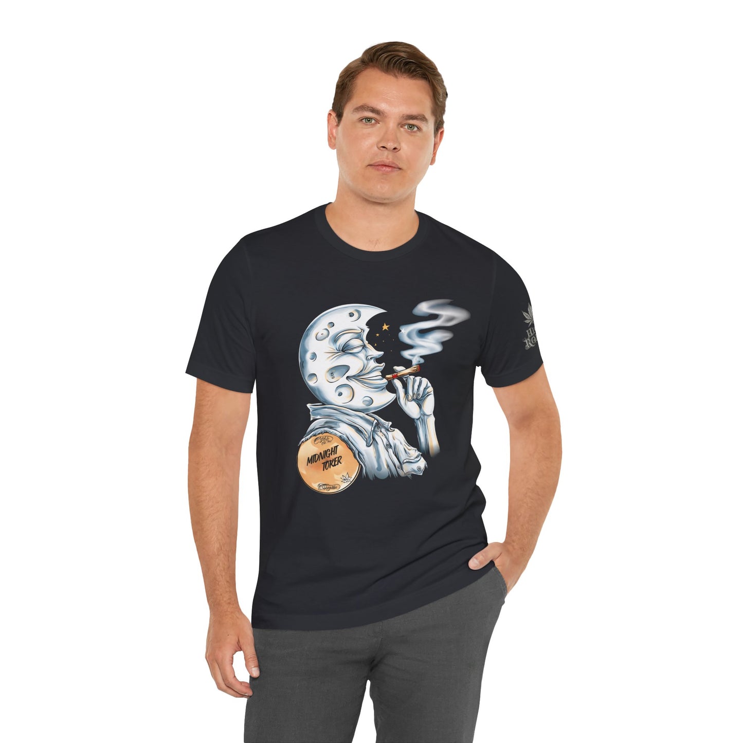 Midnight Toker Moon Tee - Celestial Cannabis Art Design | High Roller