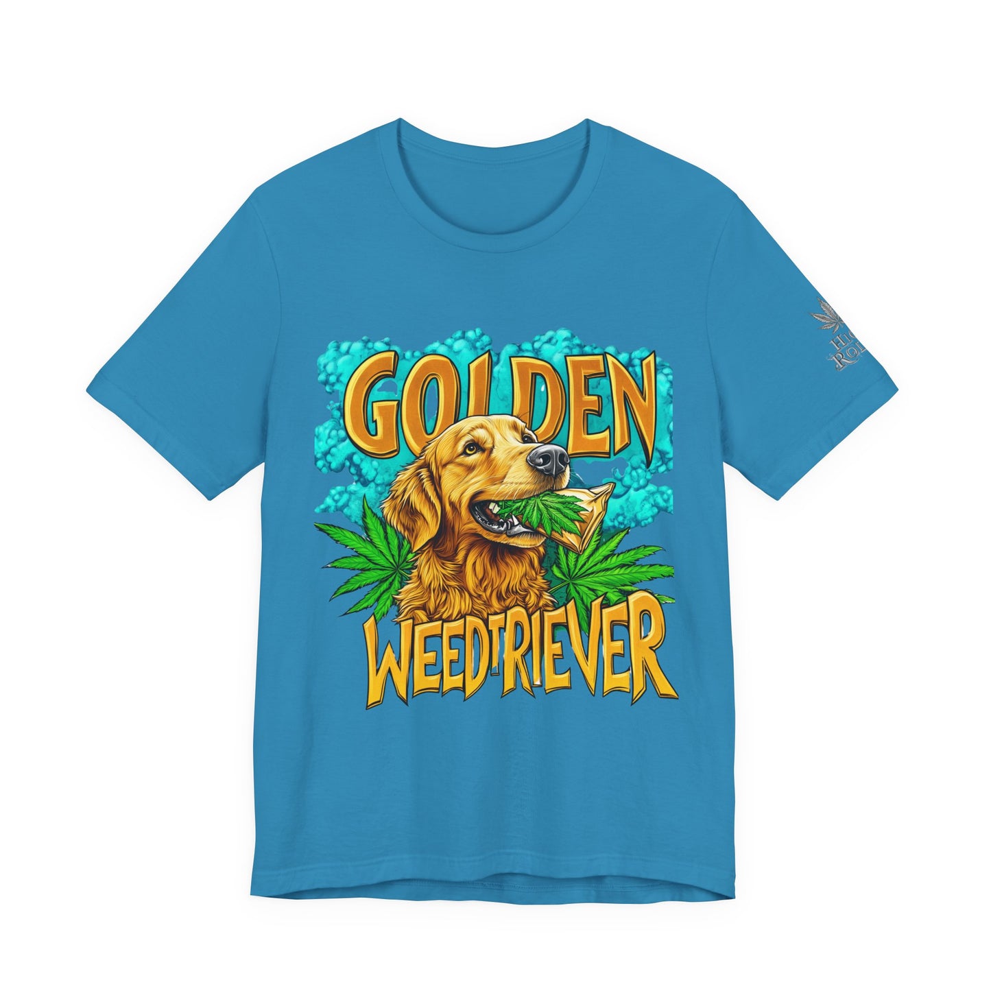 High Roller Golden Weedtriever Cannabis T-Shirt - Premium 420 Dog Lover Humor Golden Retriever Pun Comedy Pet Culture Apparel