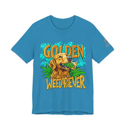 High Roller Golden Weedtriever Cannabis T-Shirt - Premium 420 Dog Lover Humor Golden Retriever Pun Comedy Pet Culture Apparel