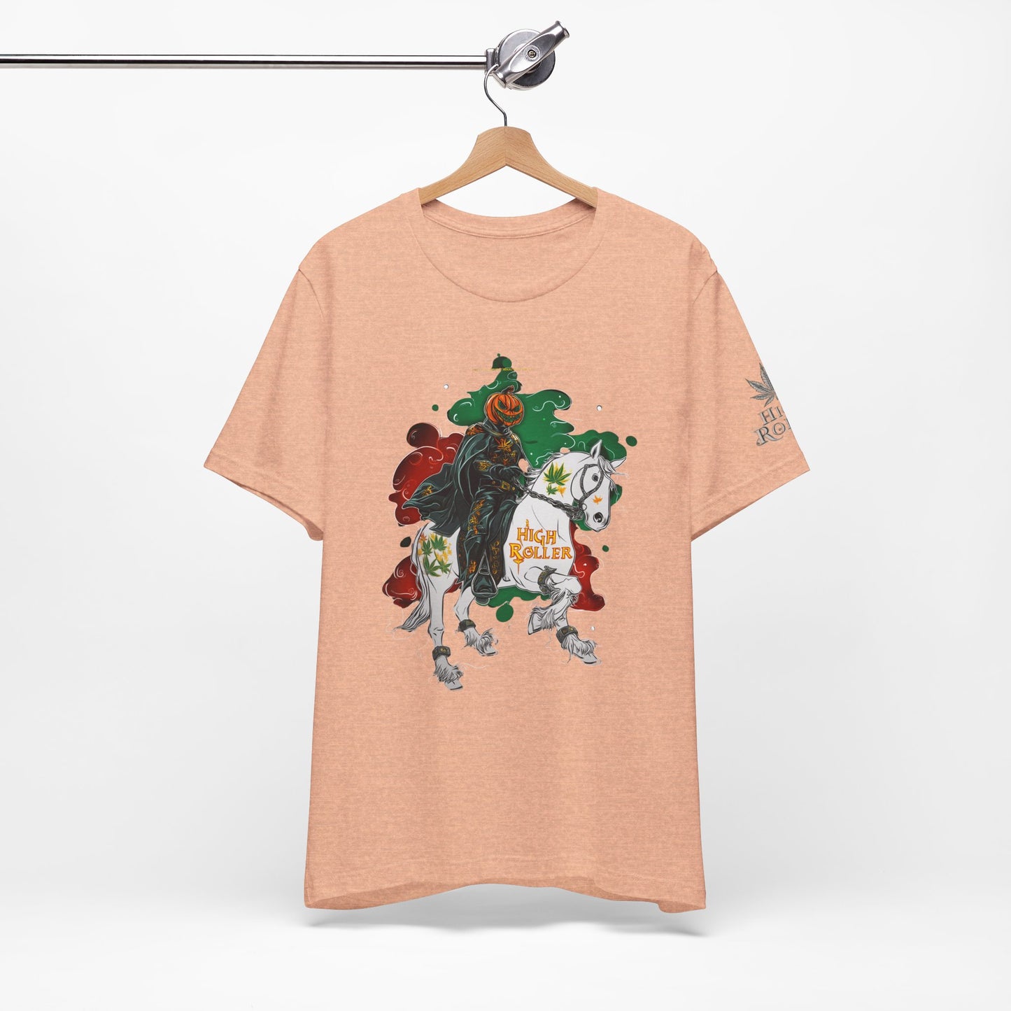Headless Horseman HIGH ROLLER Halloween Cannabis T-Shirt - Premium Pumpkin Rider Skeletal Steed 420 Apparel