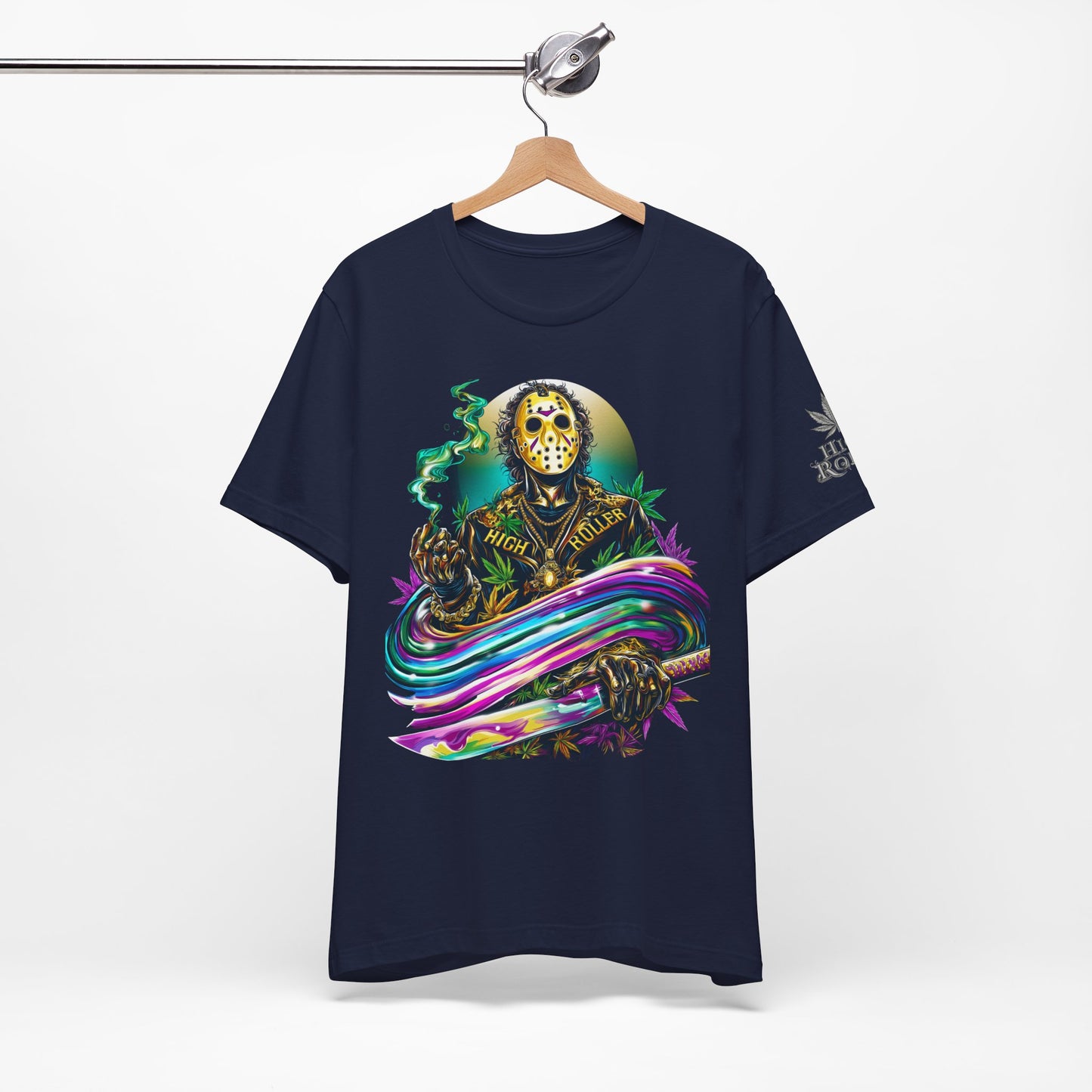 Psychedelic Jason Swoosh Cannabis T-Shirt - Premium Horror 420 Orange Edition Apparel