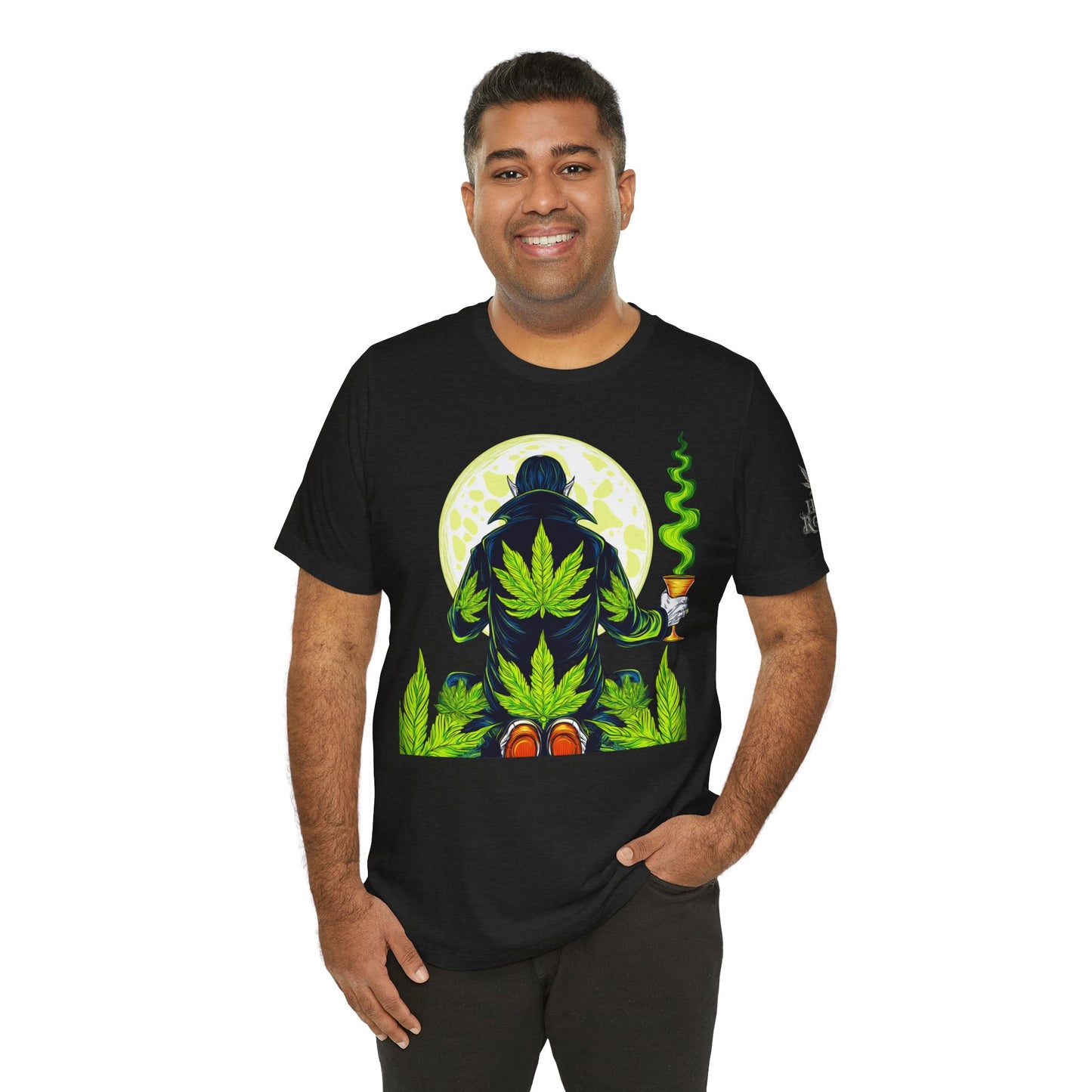Luxury Gothic Cannabis Vampire T-Shirt - Premium Dark HIGH ROLLER Streetwear - Elevated Nocturnal 420 Fashion