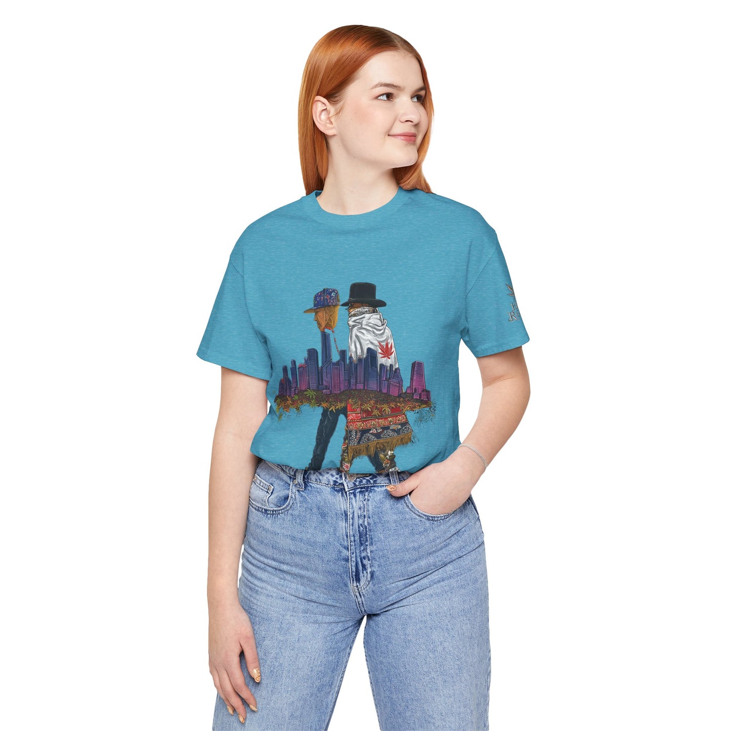 High Roller Urban Legends Cannabis T-Shirt - Premium 420 City Skyline Street Culture Double Exposure Apparel