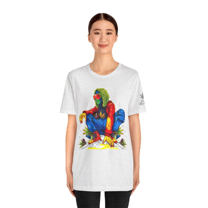 Psychedelic Chill Premium Cannabis Culture T-Shirt - Vibrant Street Art With Rainbow Color Explosion And Meditative Pose