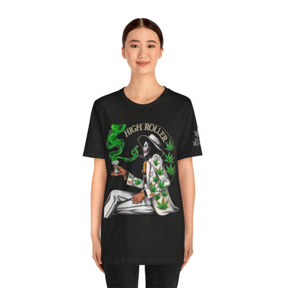 Skeletal HIGH ROLLER Halloween Cannabis Lounge T-Shirt - Premium Death's Day Off Botanical Relaxation 420 Apparel