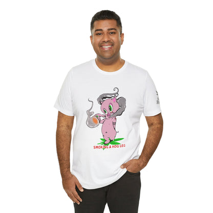 Smoking Hog Leg Pink Pig Tee - Premium Airlume Cotton Cannabis Culture Art