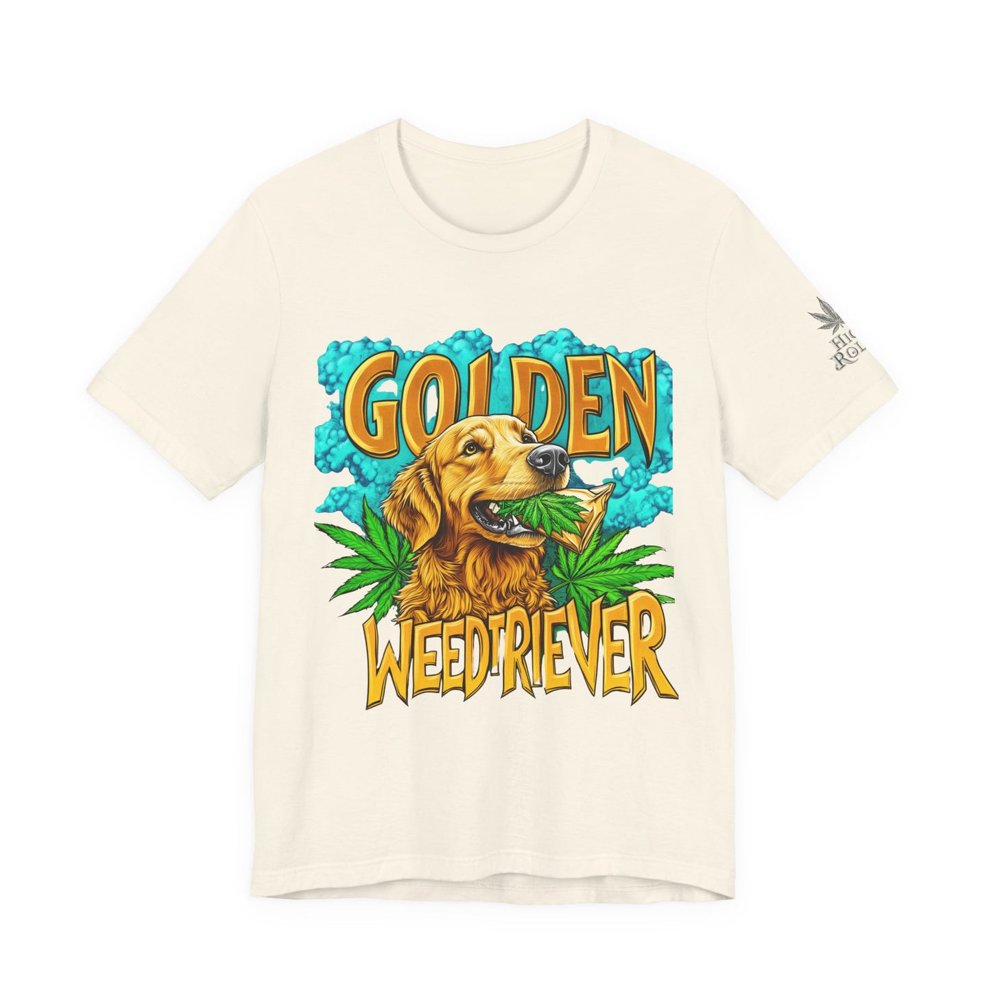 High Roller Golden Weedtriever Cannabis T-Shirt - Premium 420 Dog Lover Humor Golden Retriever Pun Comedy Pet Culture Apparel