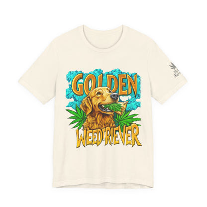 High Roller Golden Weedtriever Cannabis T-Shirt - Premium 420 Dog Lover Humor Golden Retriever Pun Comedy Pet Culture Apparel