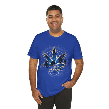 Sacred Geometry Snowboard Premium Cannabis Culture T-Shirt - Emerald Green Tee With Action Sports And Crystalline Cannabis Geometric Mandala