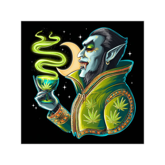 Elegant Vampire Count Cannabis Chalice Halloween Sticker - Premium Dracula HIGH ROLLER Moon Goblet 420 Vinyl Decal