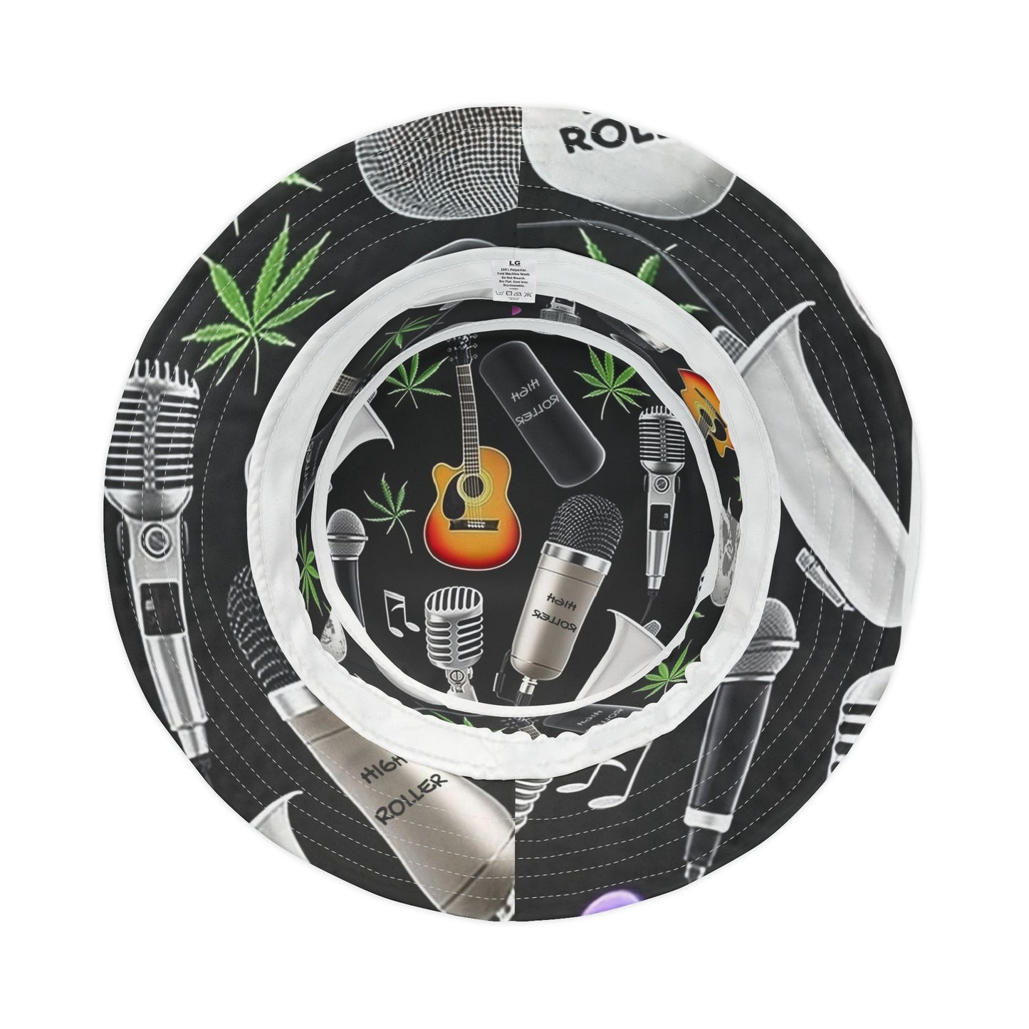 Cannabis Leaf & Music Bucket Hat - Artistic Pattern Fashion Accessory