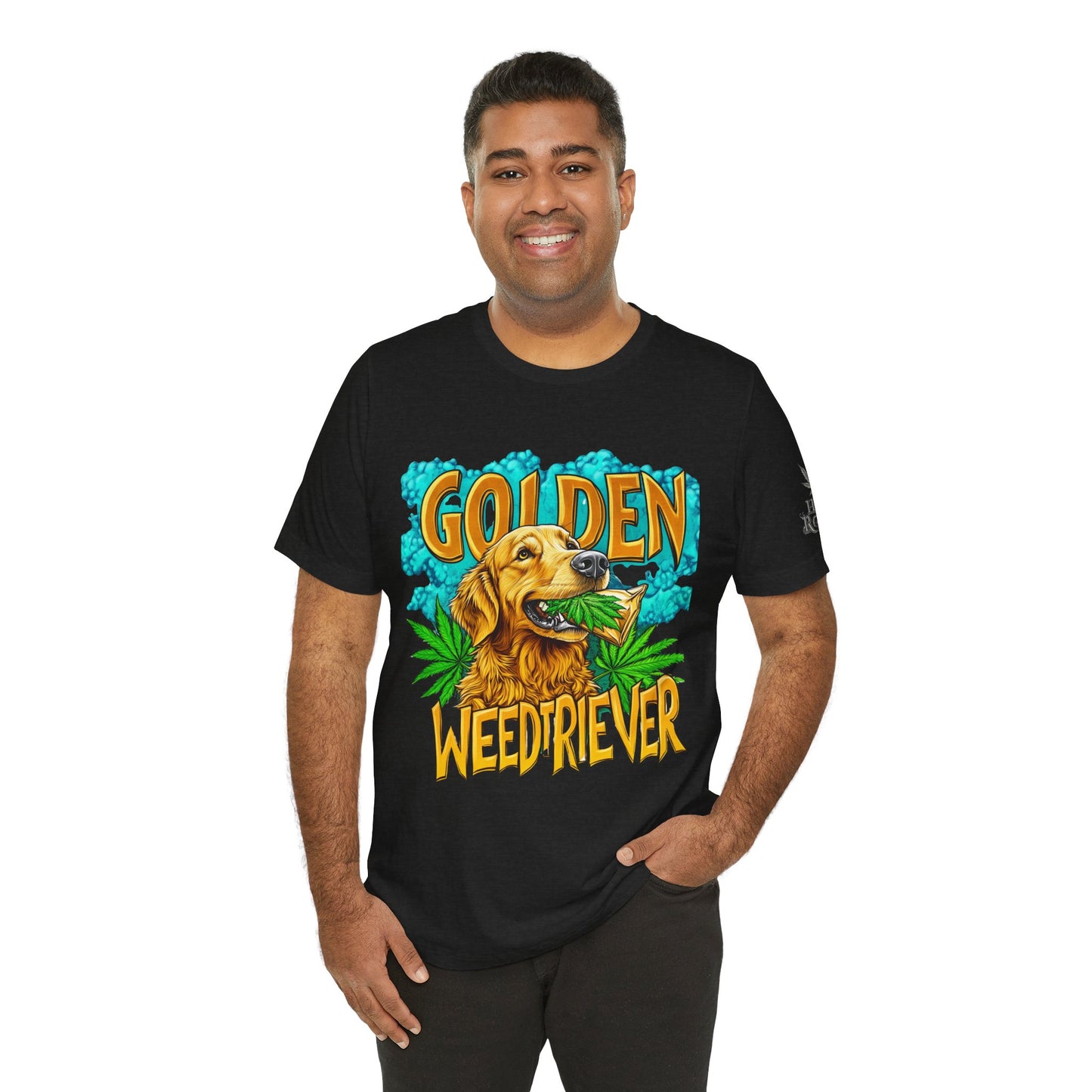 High Roller Golden Weedtriever Cannabis T-Shirt - Premium 420 Dog Lover Humor Golden Retriever Pun Comedy Pet Culture Apparel