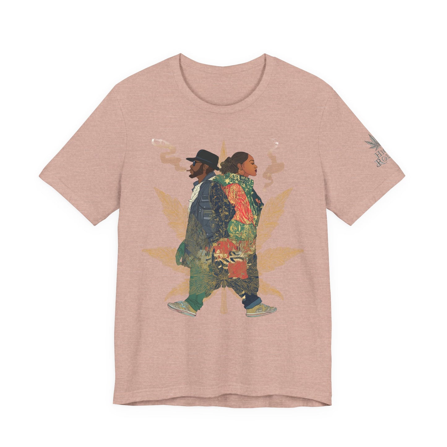 High Roller Back to Back Cannabis T-Shirt - Premium 420 Hip-Hop Duo Golden Leaf Street Culture Partnership Unity Apparel