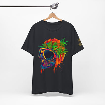 Tropical Cannabis Skull Tee - Paradise Vibes Art Design | High Roller