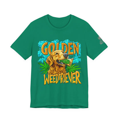 High Roller Golden Weedtriever Cannabis T-Shirt - Premium 420 Dog Lover Humor Golden Retriever Pun Comedy Pet Culture Apparel