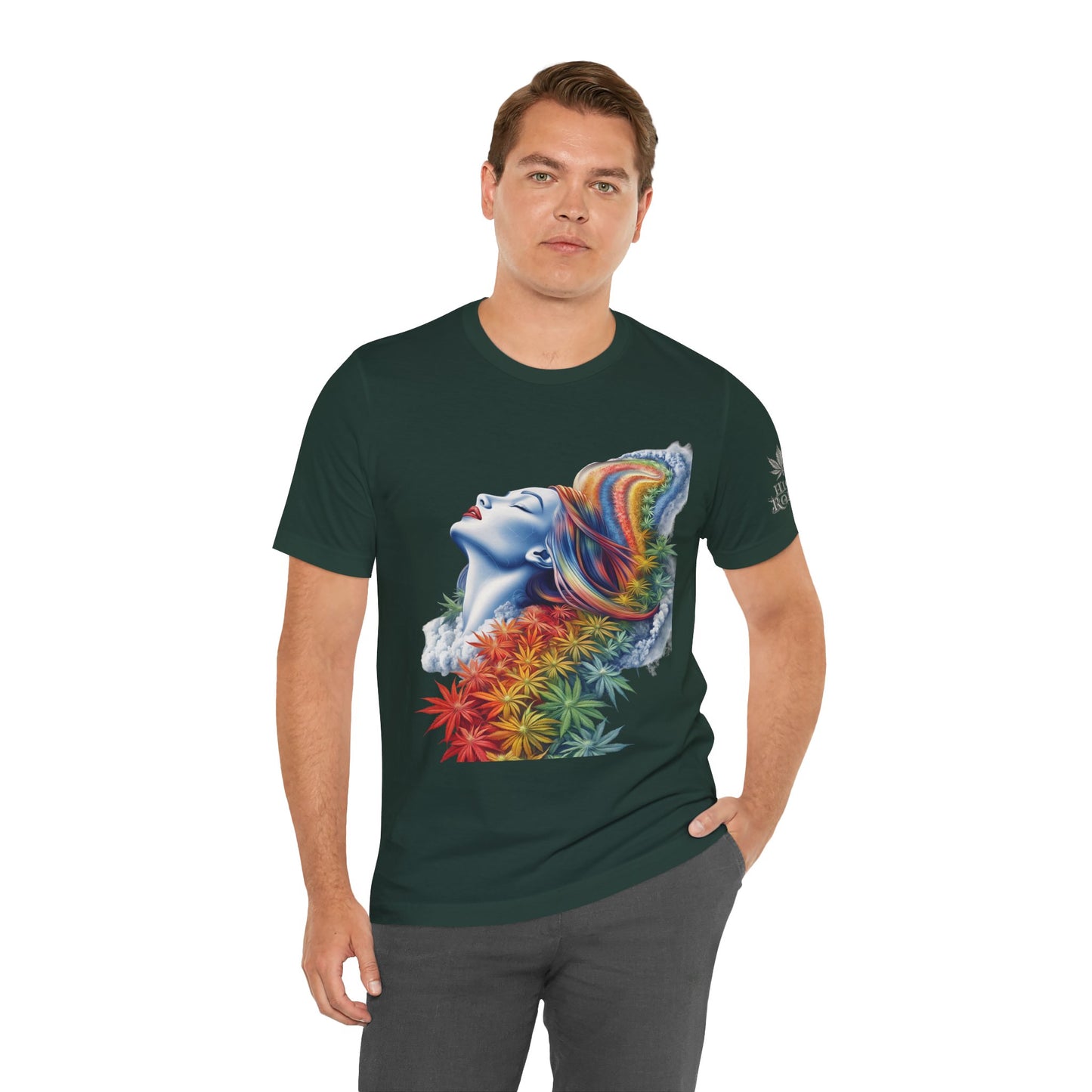 Rainbow Bloom Tee - Premium Airlume Cotton Cannabis Culture Spectrum Goddess Art