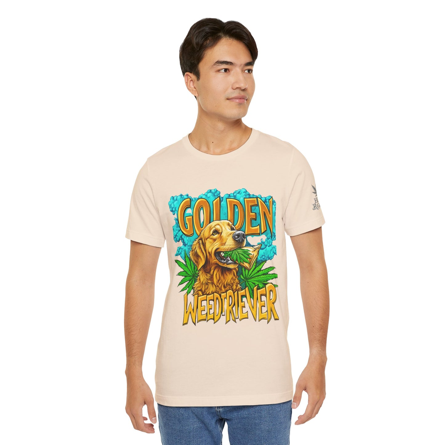 High Roller Golden Weedtriever Cannabis T-Shirt - Premium 420 Dog Lover Humor Golden Retriever Pun Comedy Pet Culture Apparel