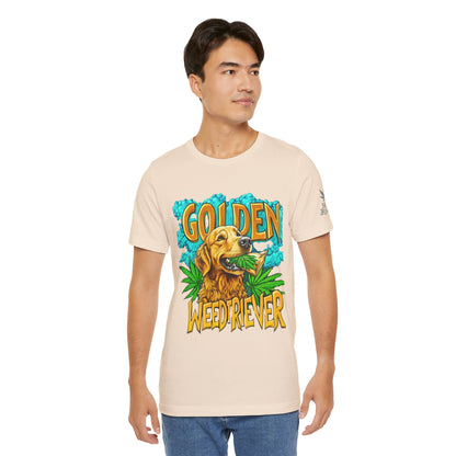 High Roller Golden Weedtriever Cannabis T-Shirt - Premium 420 Dog Lover Humor Golden Retriever Pun Comedy Pet Culture Apparel